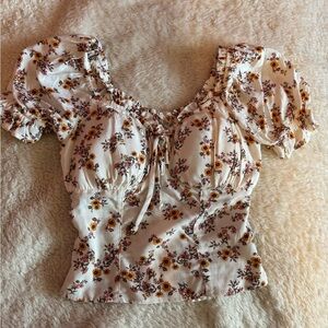 No Boundaries Floral Puff Sleeve Blouse - Cream and Brown